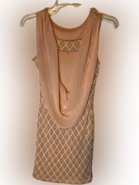 Peach Lace Overlay Dress with Draped Chiffon Back. Size say M but runs small